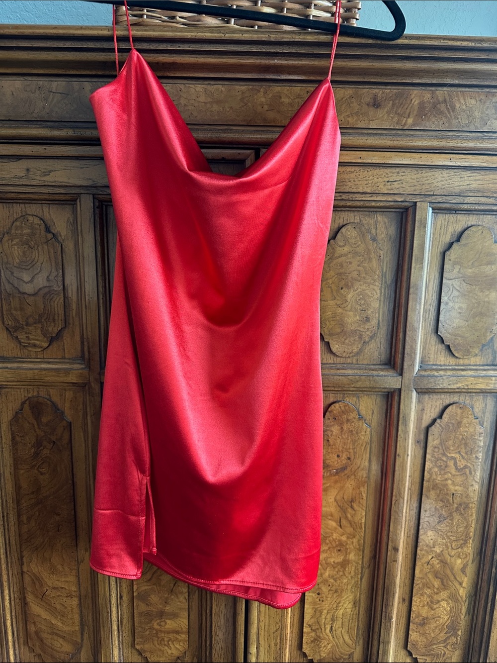 Zaful Red Satin Cowl Neck Slip Dress